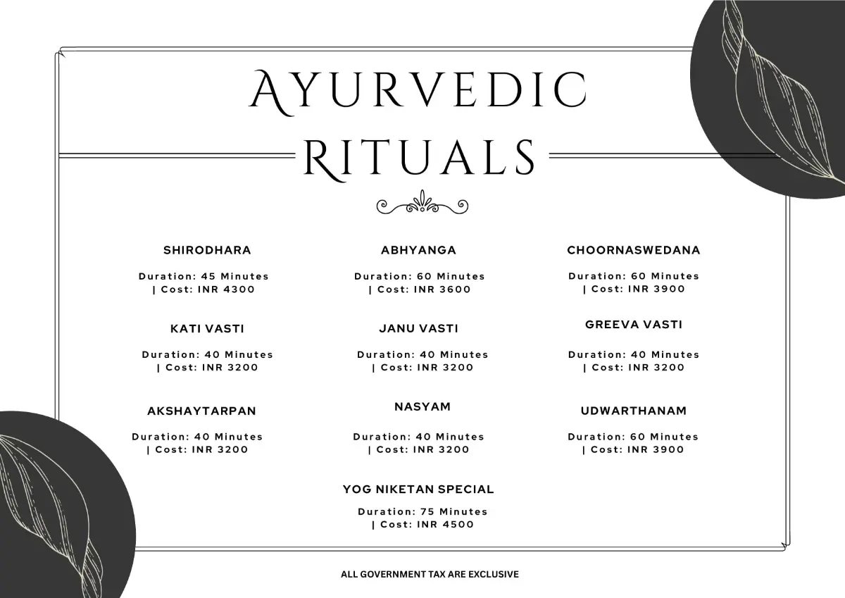 Vedic Wellness Center Menu - Yog Niketan Villa Rishikesh